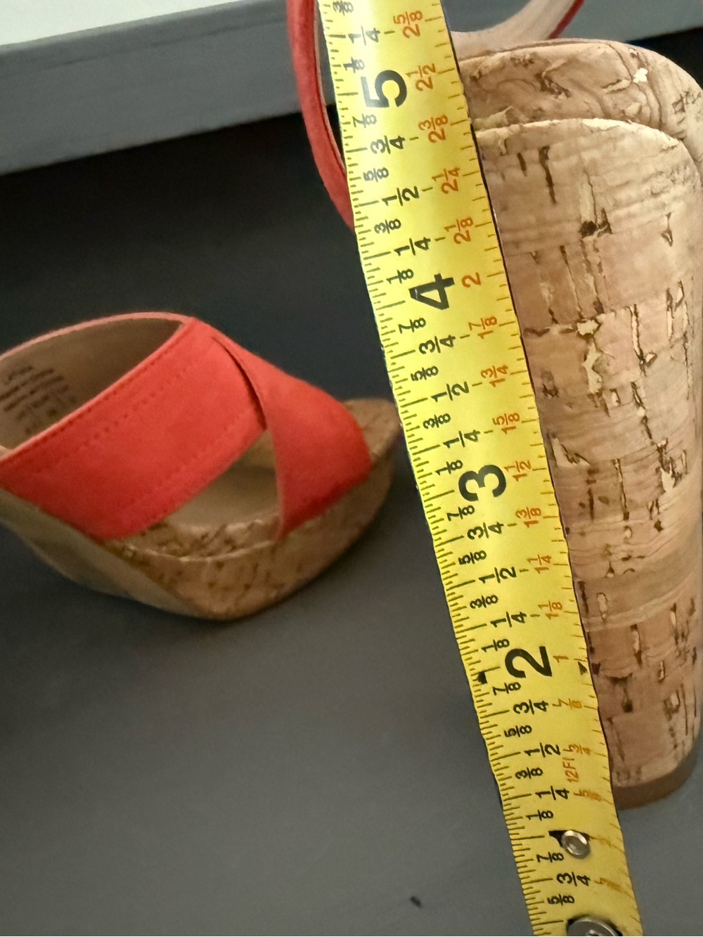 Mix No. 6 Coral / Orange Suede Cork Block Heel Sandals Size 8.5 Like New - Picture 9 of 9